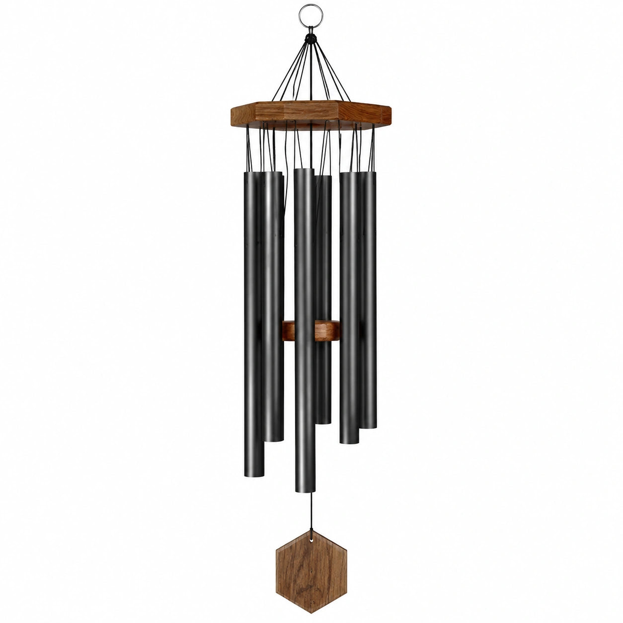 Campanillas de Viento Met¨¢licas 90cm Negro y Madera para Exterior e Interior