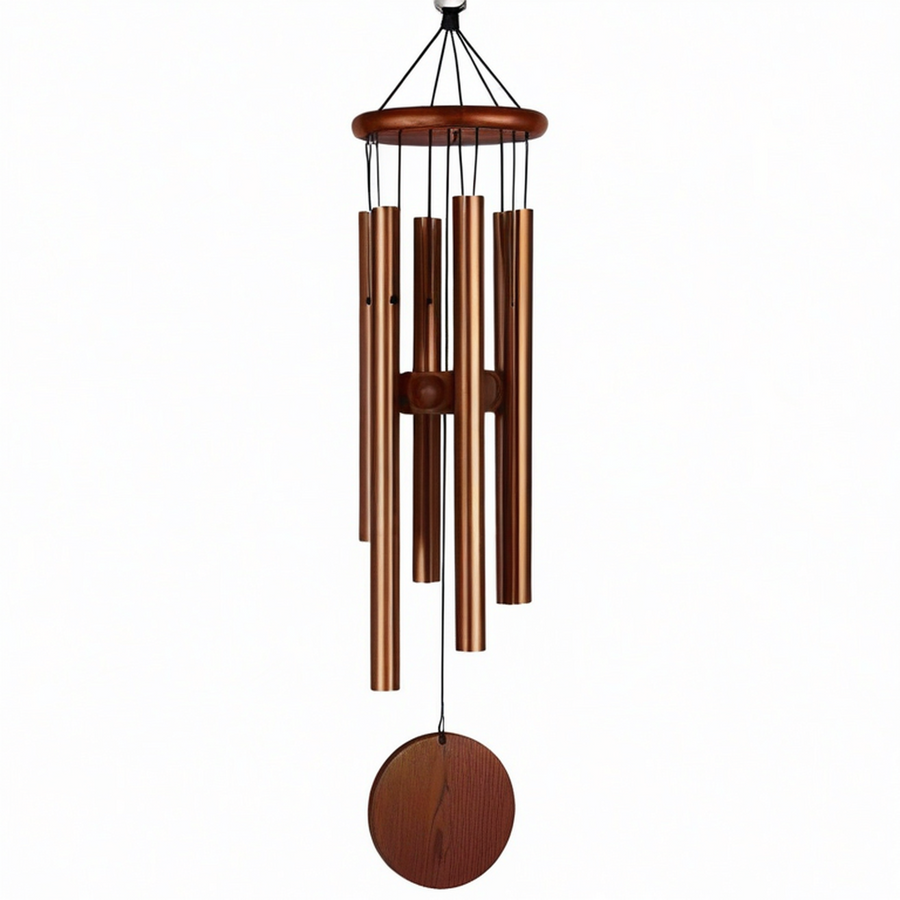 Campana de Viento Tubular Marrón de Metal y Madera