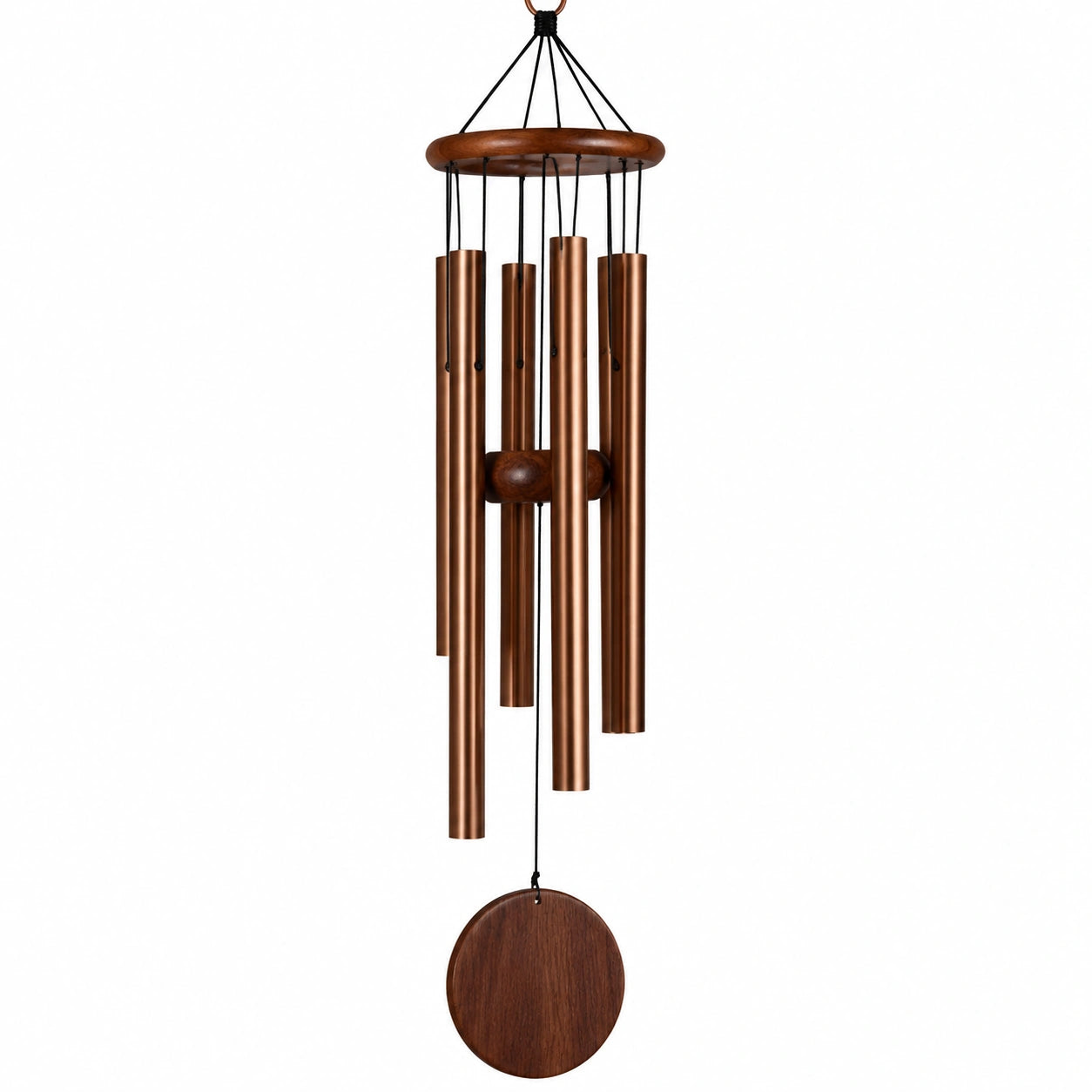 Campana de Viento Tubular Marr¨®n de Metal y Madera
