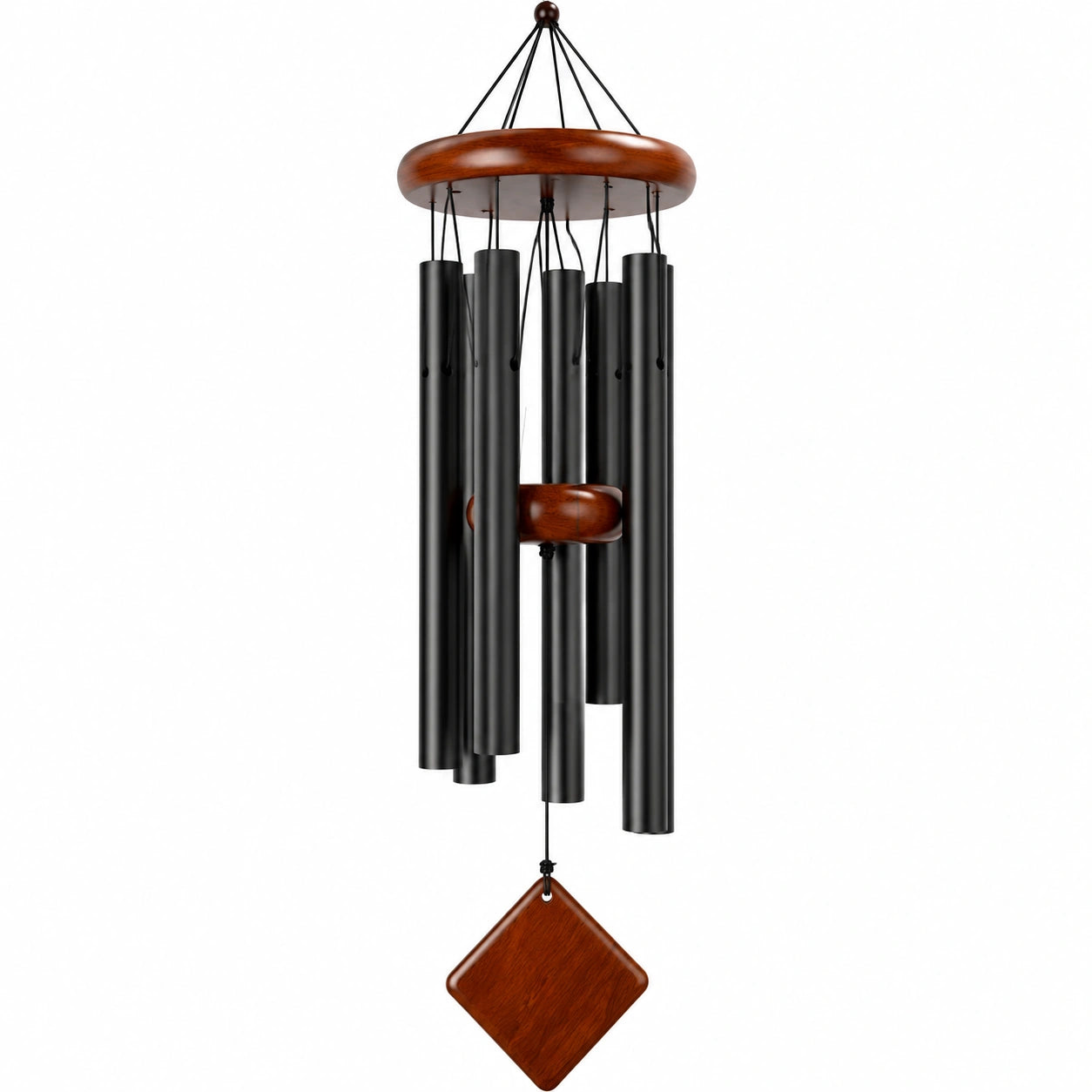 Campana de viento negra y madera para exteriores de 75 cm