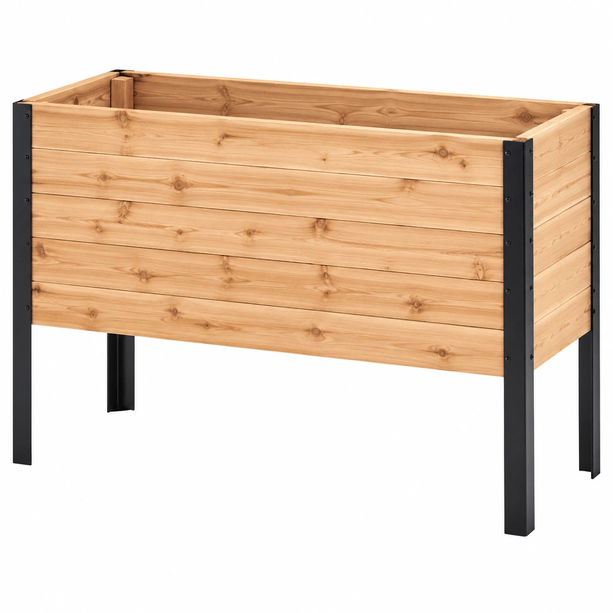 Jardinera Elevada de Madera y Metal 100x50x80 cm Natural y Negro