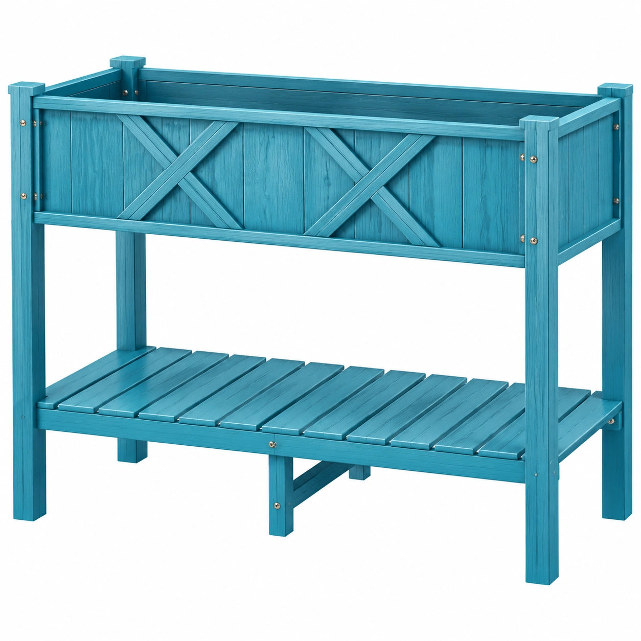 Jardinera Elevada Exterior Azul con Estante Inferior