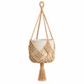 Macetero colgante de cer¨¢mica con cuerda trenzada beige