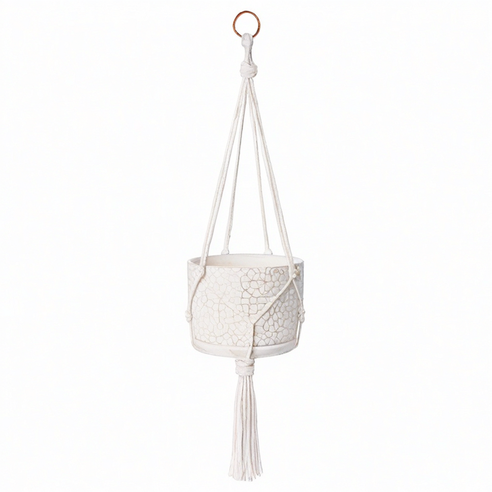 Macetero Colgante Blanco con Cuerda para Interior